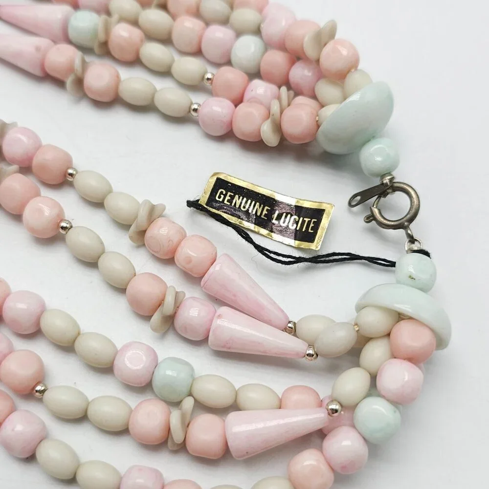 Vintage NOS Multi Strand Pastel Lucite Beaded Necklace 19